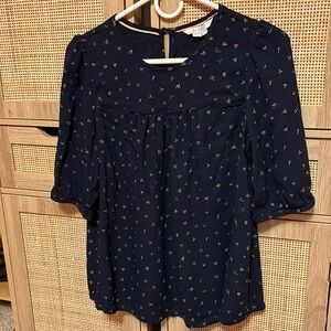Boden 3/4” Sleeve Blue Blouse Size 6. Navy blue color.